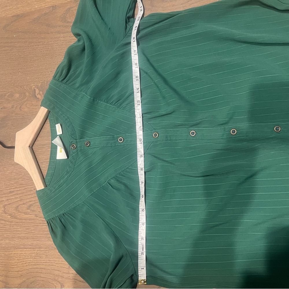 Maeve by Anthropologie Avignon Dark Green Pleated Button Front Stripe Blouse S - Picture 7 of 9